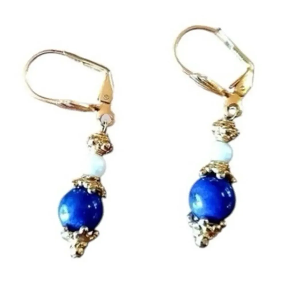Vintage Lapis Lazuli & Freshwater Pearl Drop Earrings — Classic Blue Gem Dangle